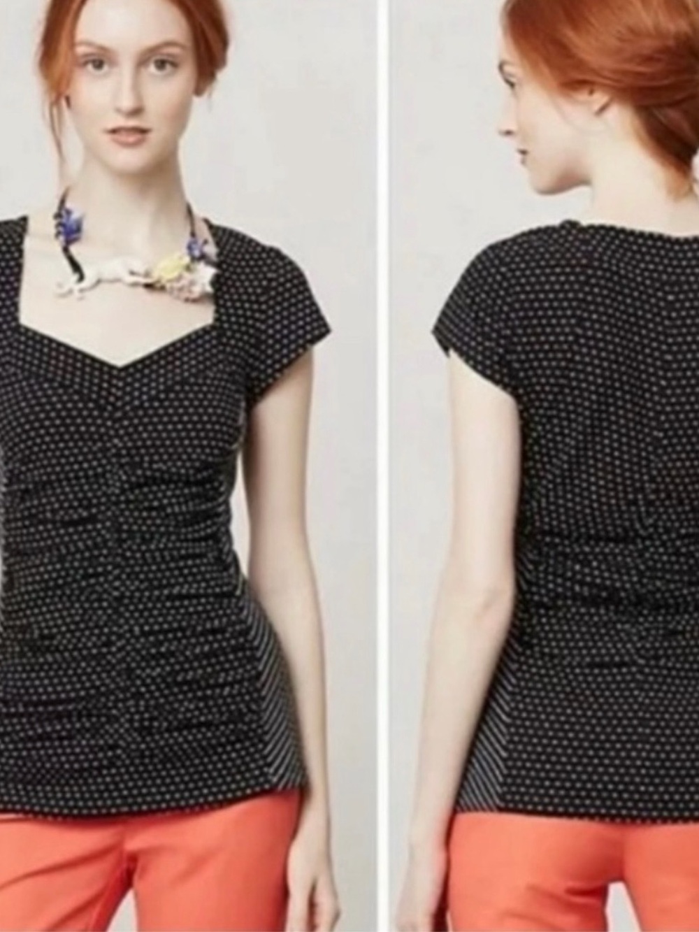 Anthropologie Postmark Classic Polka Dot Cap-Sleeve Top - Black